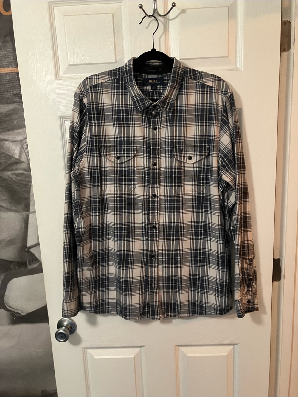 ROARK Flannel Navy White Mens Large Lightweight Plaid L